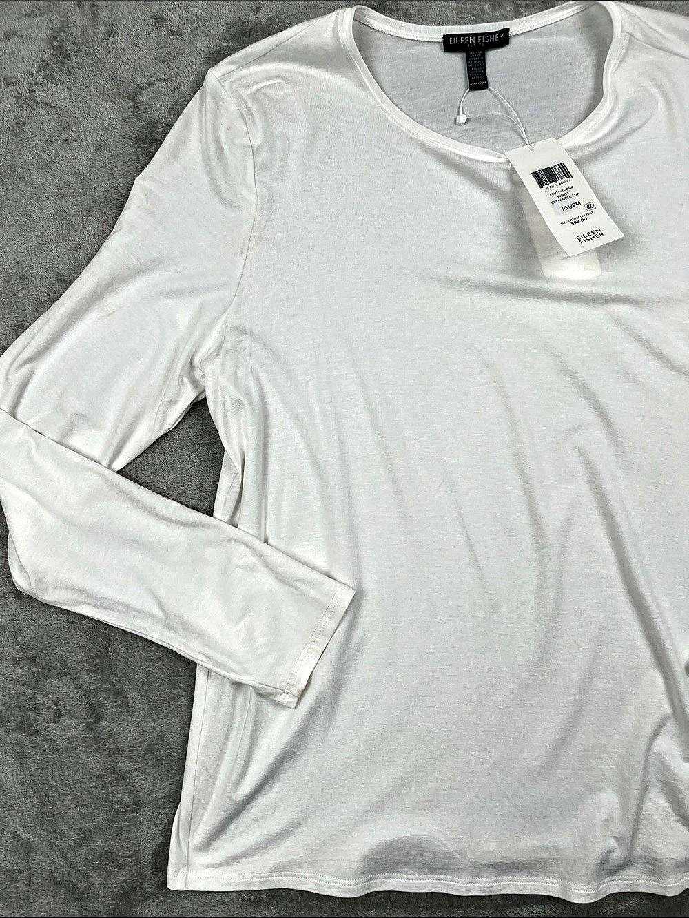 NEW Eileen Fisher M Crew Neck Top Long Sleeve White Petite